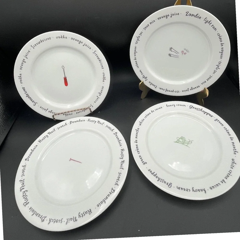Vintage Y2K Set Of 4 Bar Lingo/Recipe Salad Dessert Snack Plates by Pottery Barn